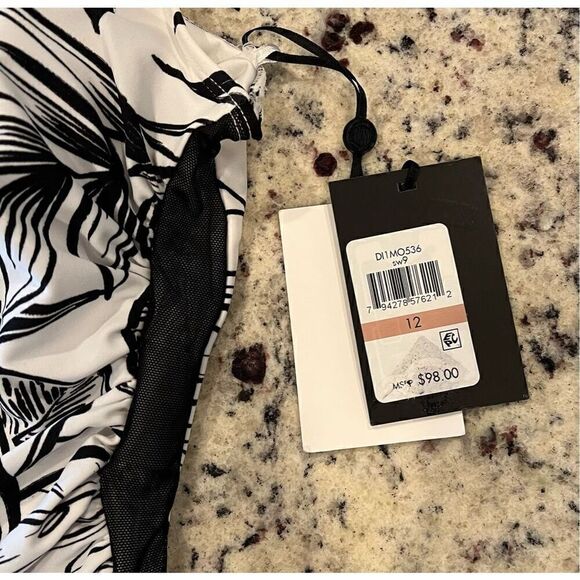 DKNY Women's White Printed Lined Removable Cups Mesh Scoop Neck One Piece Swimsu - Picture 4 of 5